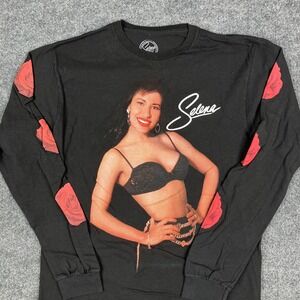 Selena‎ T-Shirt Mens Size M Black Long Sleeve Rose Graphic Official Merchandise